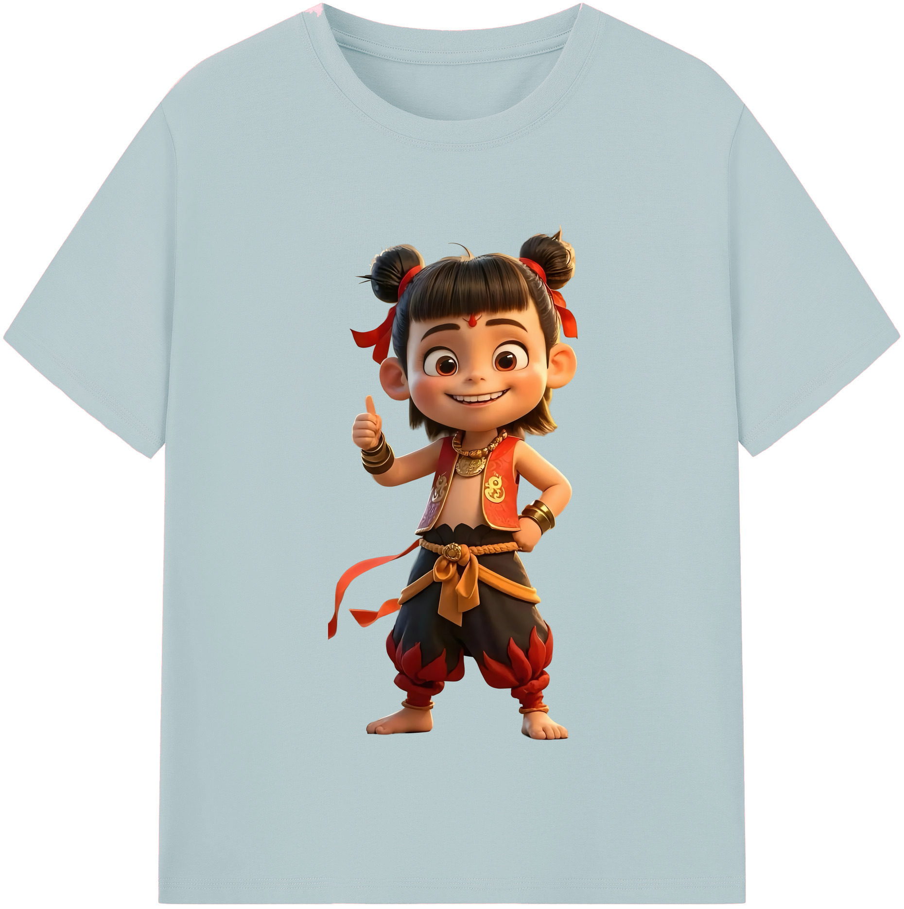 （画像用） Ne Zha 2 ナタ 魔童の大暴れ 綿100％半袖Tシャツ（フロントプリント）